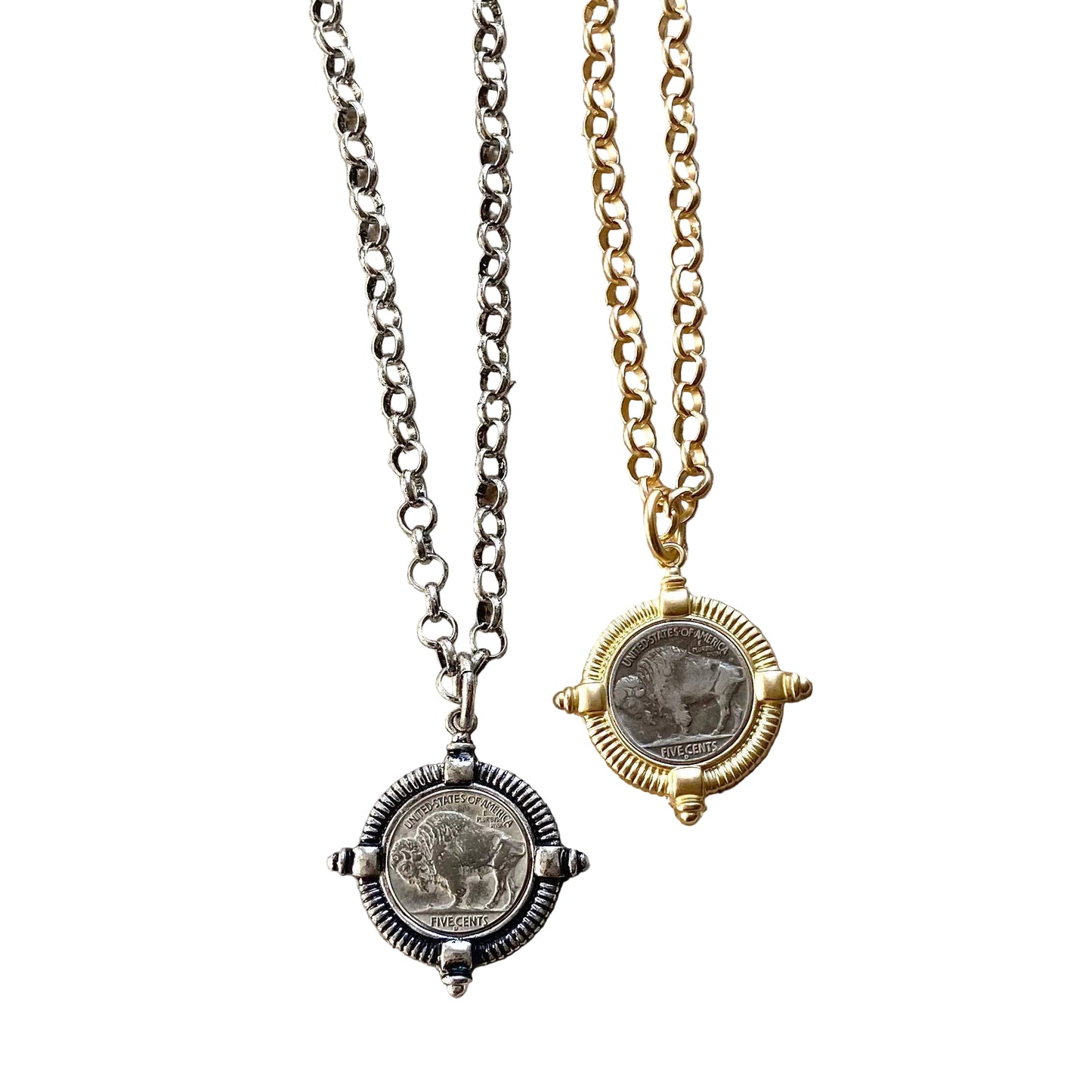 Buffalo coin necklace Montana Colorado Idaho jewlery: Burnished silver