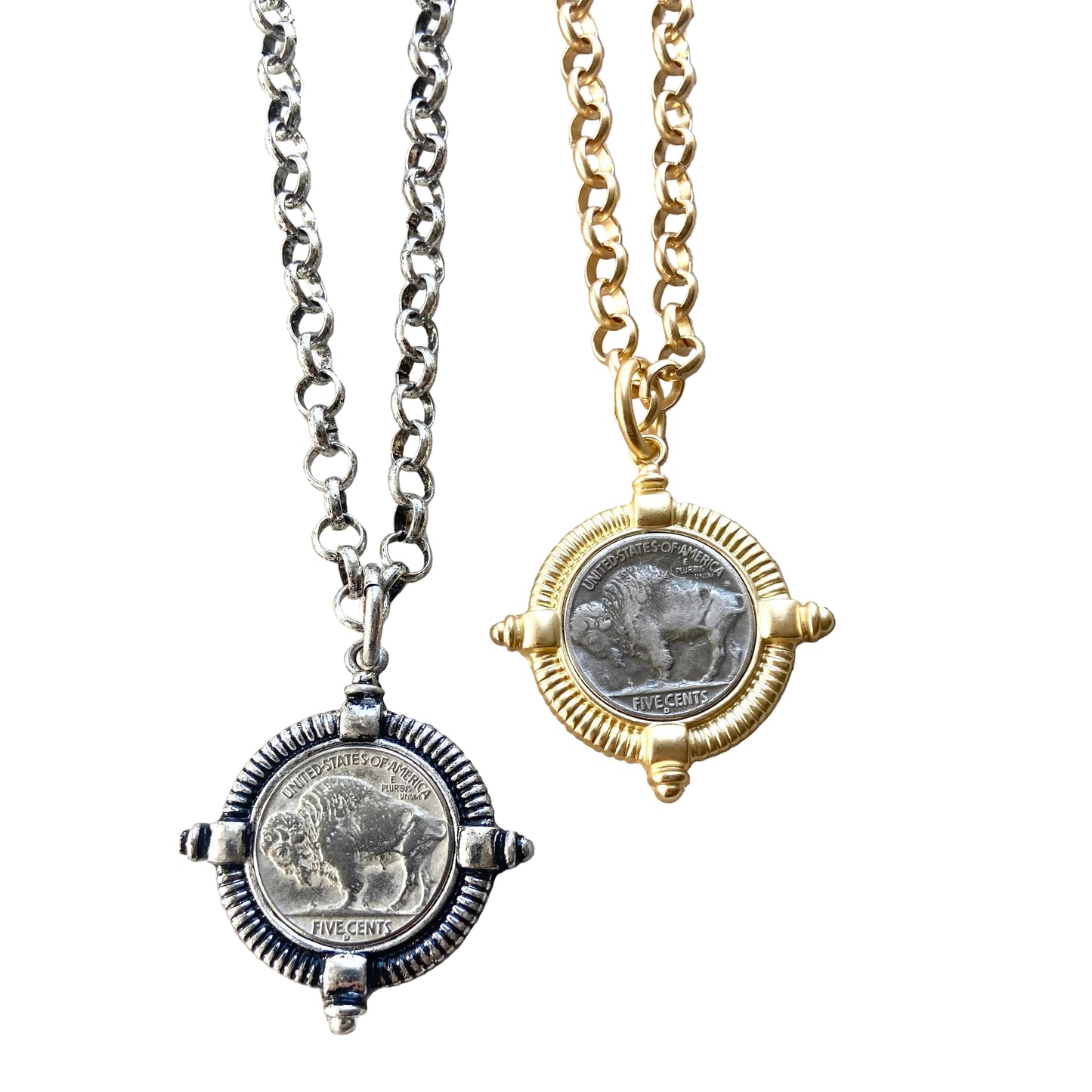 Buffalo coin necklace Montana Colorado Idaho jewlery: Matte gold