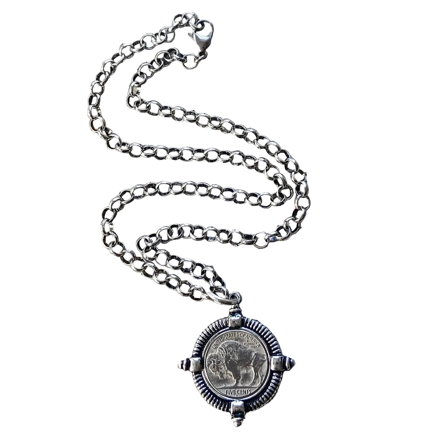 Buffalo coin necklace  Montana Colorado Idaho jewlery: Burnished silver