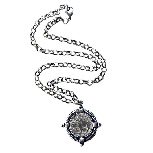 Buffalo coin necklace  Montana Colorado Idaho jewlery: Burnished silver