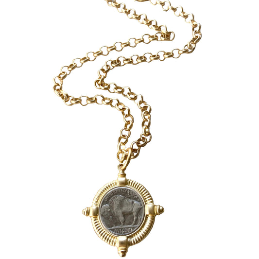 Buffalo coin necklace  Montana Colorado Idaho jewlery: Matte gold